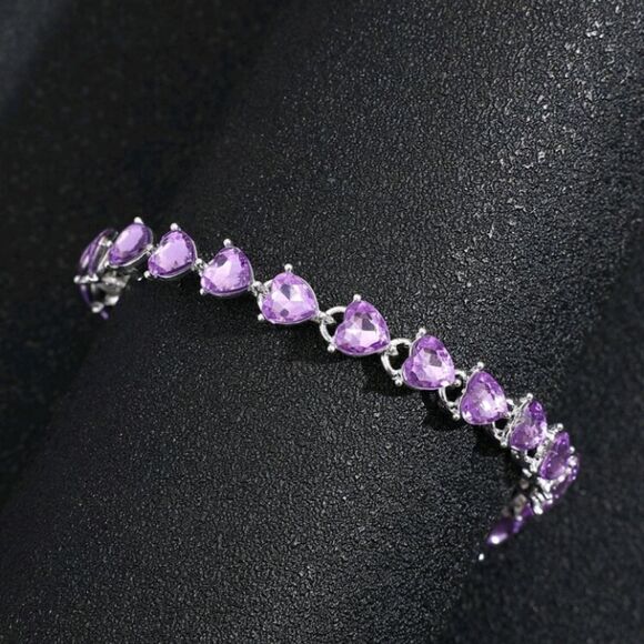 Purple Hearts STERLING Silver Bracelet - Picture 2 of 16